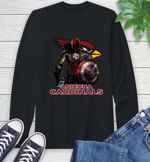 NFL Captain America Thor Spider Man Hawkeye Avengers Endgame Football Arizona Cardinals Long Sleeve T-Shirt 2