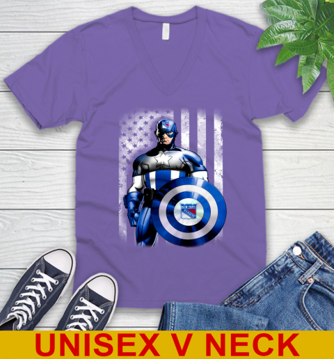 New York Rangers NHL Hockey Captain America Marvel Avengers American Flag Shirt V-Neck T-Shirt 8