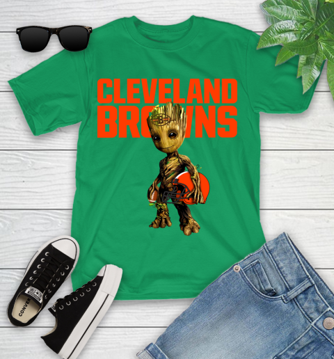 Cleveland Browns NFL Football Groot Marvel Guardians Of The Galaxy Youth T-Shirt 6