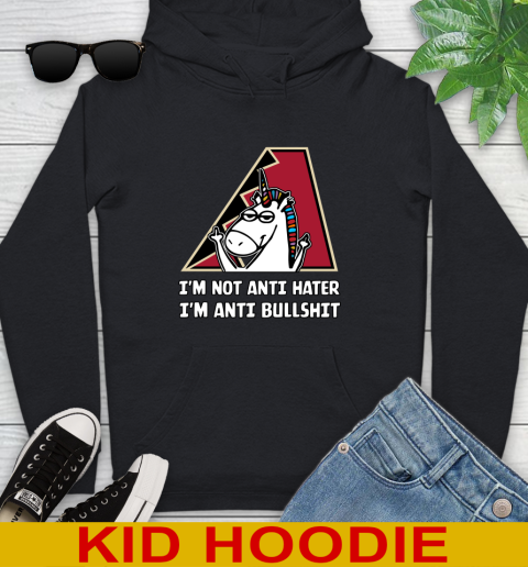 Arizona Diamondbacks MLB Baseball Unicorn I'm Not Anti Hater I'm Anti Bullshit Youth Hoodie 2
