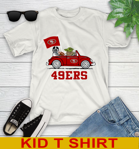 NFL Football San Francisco 49ers Darth Vader Baby Yoda Driving Star Wars Shirt Youth T-Shirt