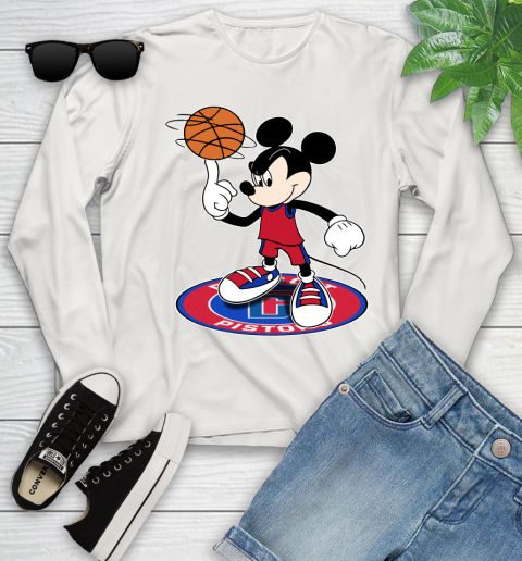 NBA Basketball Detroit Pistons Cheerful Mickey Disney Shirt Youth Long Sleeve 12