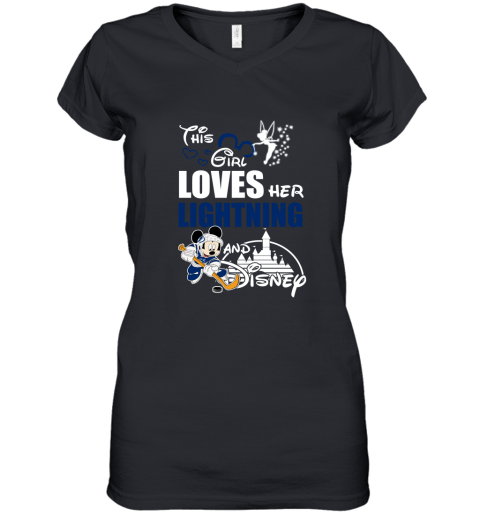 This Girl Love Her Tampa Bay Lightning And Mickey Disney Women's V-Neck T-Shirt