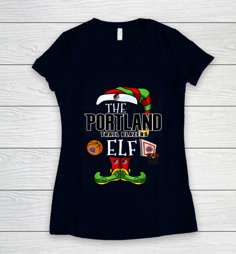 Portland Trail Blazers Christmas ELF Funny NBA Women's V-Neck T-Shirt 2