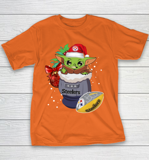 Pittsburgh Steelers Christmas Baby Yoda Star Wars Funny Happy NFL Youth T-Shirt 6