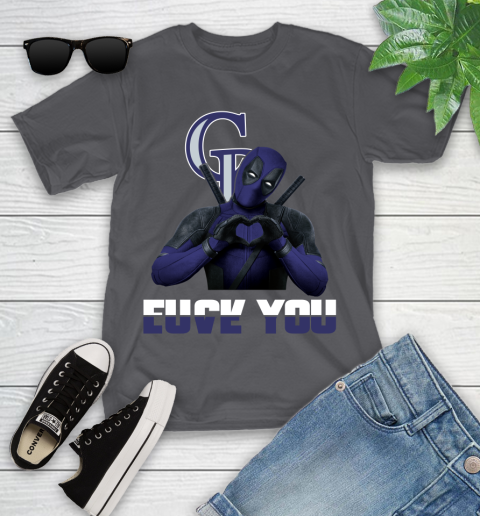 MLB Colorado Rockies Deadpool Love You Fuck You Baseball Sports Youth T-Shirt 6