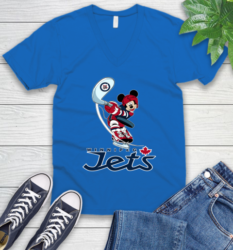 NHL Hockey Winnipeg Jets Cheerful Mickey Mouse Shirt V-Neck T-Shirt 6