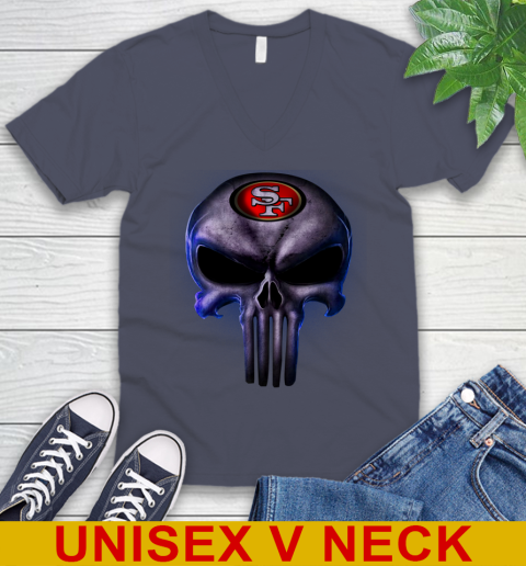 San Francisco 49ers NFL Football Punisher Skull Sports V-Neck T-Shirt 7