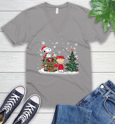 NFL San Francisco 49ers Snoopy Charlie Brown Christmas Football Super Bowl Sports V-Neck T-Shirt 3