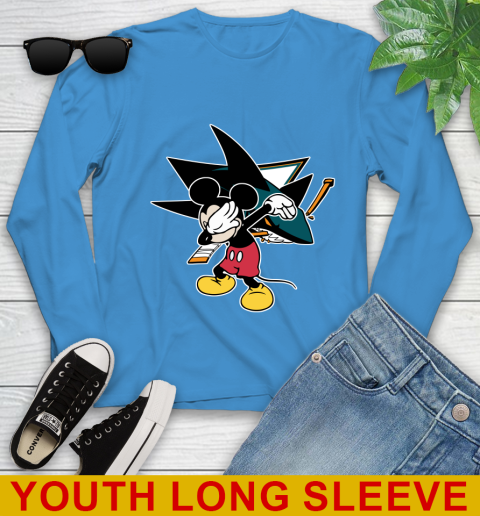 San Jose Sharks NHL Hockey Dabbing Mickey Disney Sports Youth Long Sleeve 8