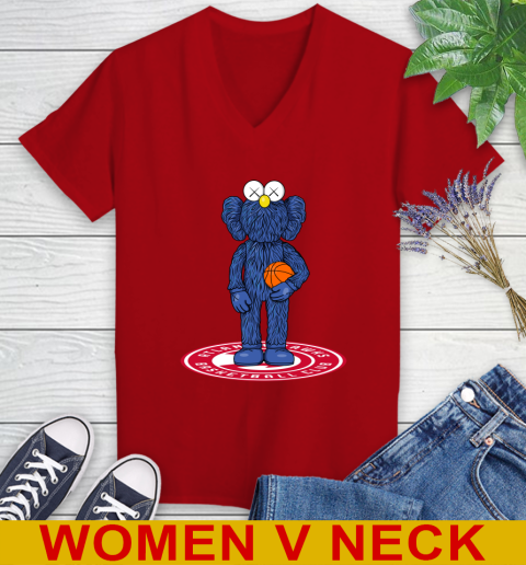NBA Basketball Atlanta Hawks Kaws Bff Blue Figure Shirt Women's V-Neck T-Shirt 12