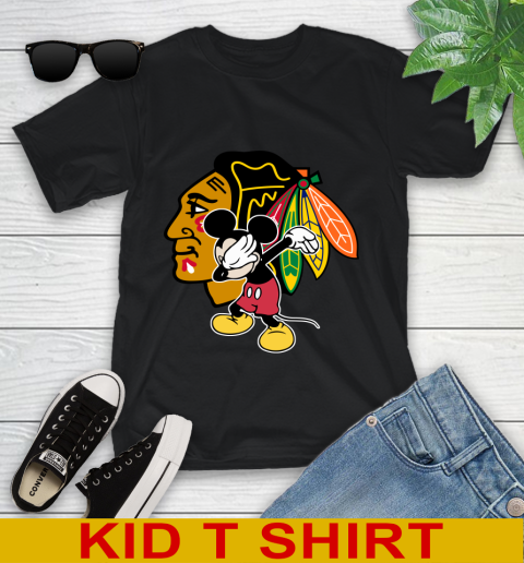 Chicago Blackhawks NHL Hockey Dabbing Mickey Disney Sports Youth T-Shirt 2