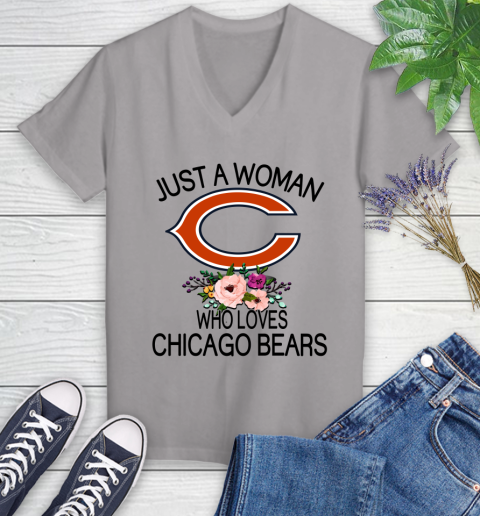 NFL Just A Woman Who Loves Chicago Bears Football Sports Women's V-Neck T-Shirt 2