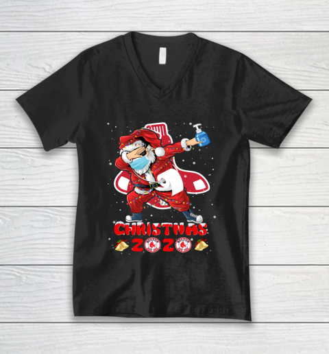Boston Red Sox Funny Santa Claus Dabbing Christmas 2020 MLB V-Neck T-Shirt