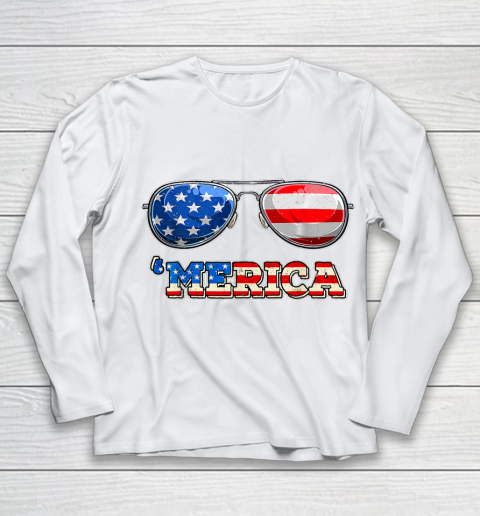 Merica Sunglasses 4th Of July Funny Patriotic American Flag Youth Long Sleeve