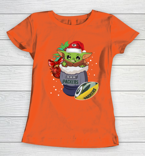 Green Bay Packers Christmas Baby Yoda Star Wars Funny Happy NFL Women's T-Shirt 5