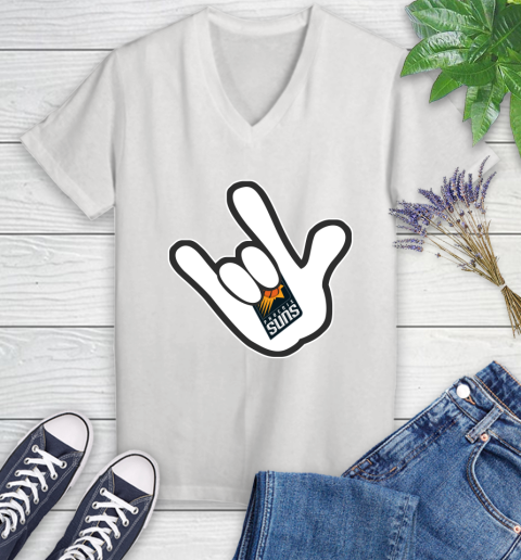 Phoenix Suns NBA Basketball Mickey Rock Hand Disney Women's V-Neck T-Shirt