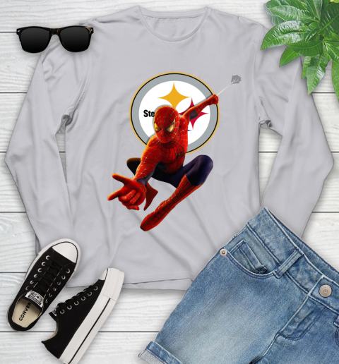 NFL Spider Man Avengers Endgame Football Pittsburgh Steelers Youth Long Sleeve 5