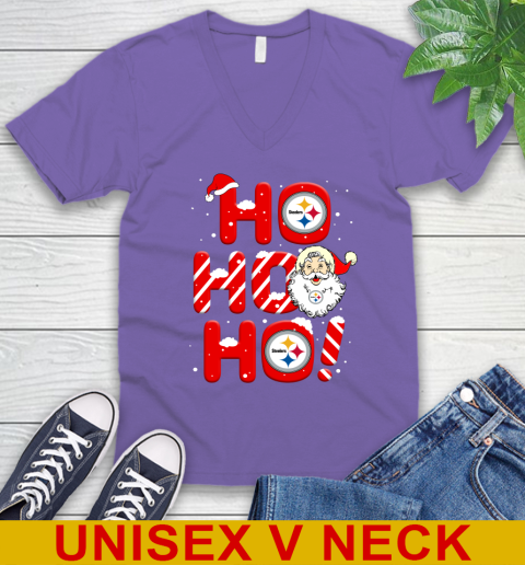 Pittsburgh Steelers NFL Football Ho Ho Ho Santa Claus Merry Christmas Shirt V-Neck T-Shirt 8