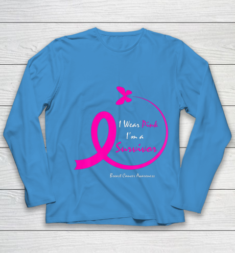 Womens Butterfly I Wear Pink I m A Survivor Breast Cancer Awareness Youth Long Sleeve 5