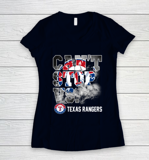 MLB Texas Rangers Baseball Can't Stop Vs Rangers Women's V-Neck T-Shirt 2