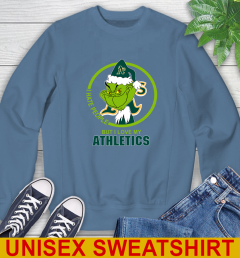 Oakland Athletics MLB Christmas Grinch I Hate People But I Love My Favorite Baseball Team Sweatshirt 8