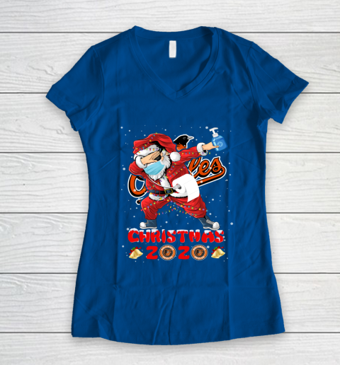 Baltimore Orioles Funny Santa Claus Dabbing Christmas 2020 MLB Women's V-Neck T-Shirt 7