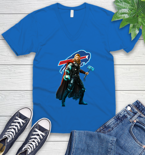 NFL Thor Avengers Endgame Football Buffalo Bills V-Neck T-Shirt 6