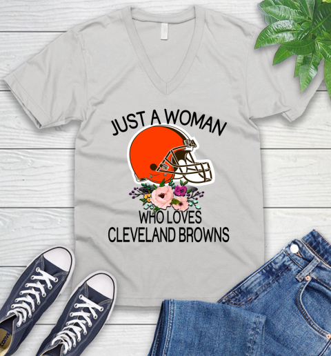 NFL Just A Woman Who Loves Cleveland Browns Football Sports V-Neck T-Shirt