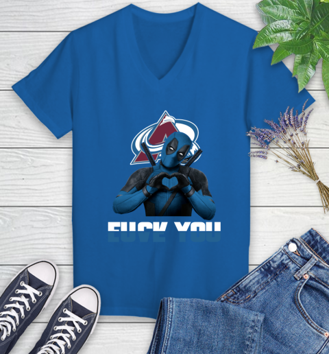 NHL Colorado Avalanche Deadpool Love You Fuck You Hockey Sports Women's V-Neck T-Shirt 10