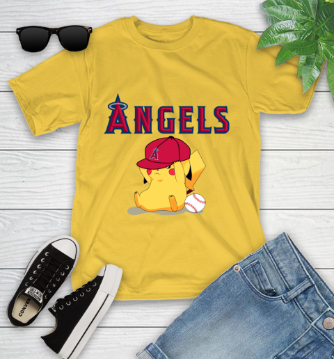 MLB Pikachu Baseball Sports Los Angeles Angels Youth T-Shirt 8