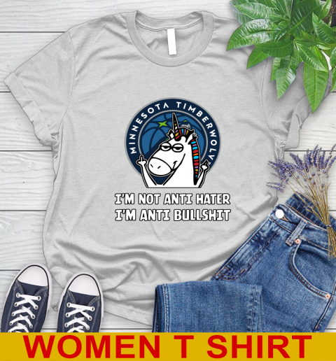Minnesota Timberwolves NBA Basketball Unicorn I'm Not Anti Hater I'm Anti Bullshit Women's T-Shirt