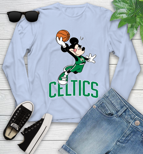 NBA Basketball Boston Celtics Cheerful Mickey Mouse Shirt Youth Long Sleeve 9