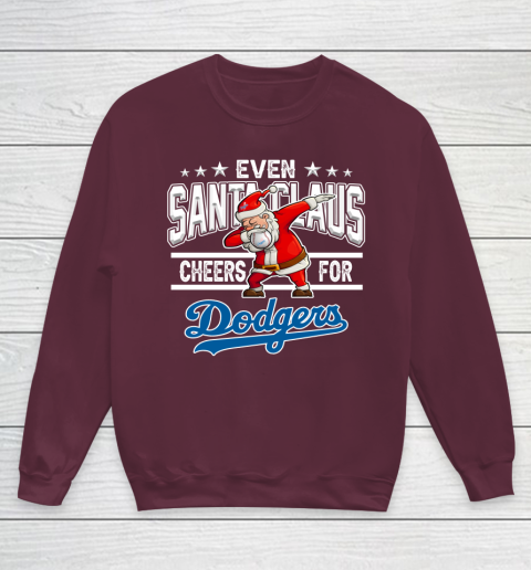 Los Angeles Dodgers Even Santa Claus Cheers For Christmas MLB Youth Sweatshirt 4
