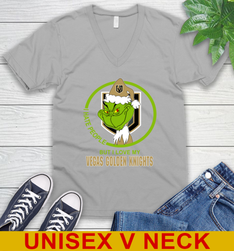 Vegas Golden Knights NHL Christmas Grinch I Hate People But I Love My Favorite Hockey Team V-Neck T-Shirt 4