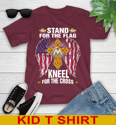 MLB Baseball Miami Marlins Stand For Flag Kneel For The Cross Shirt Youth T-Shirt 5