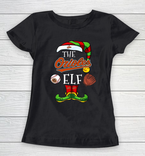 Baltimore Orioles Christmas ELF Funny MLB Women's T-Shirt