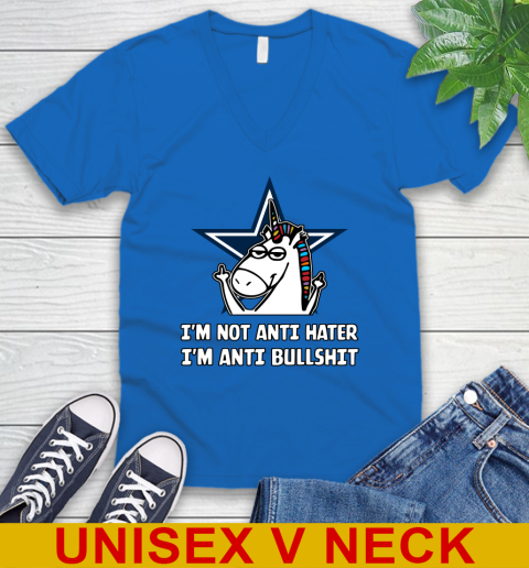 Dallas Cowboys NFL Football Unicorn I'm Not Anti Hater I'm Anti Bullshit V-Neck T-Shirt 6