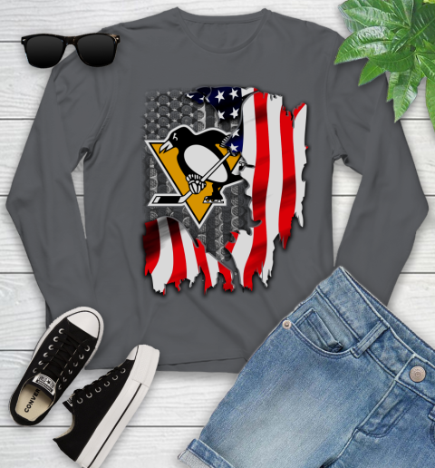 Pittsburgh Penguins NHL Hockey American Flag Youth Long Sleeve 9