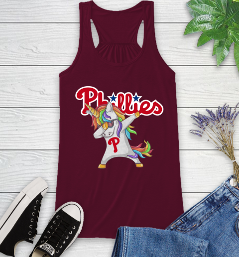 Philadelphia Phillies MLB Baseball Funny Unicorn Dabbing Sports Racerback Tank 3