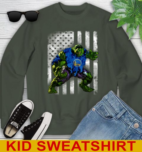 Golden State Warriors Hulk Marvel Avengers NBA Basketball American Flag Youth Sweatshirt 8
