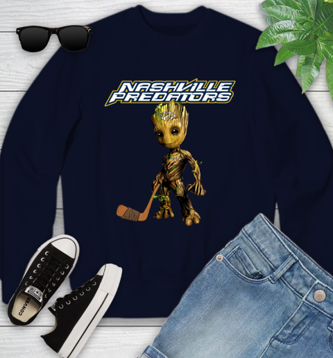 Nashville Predators NHL Hockey Groot Marvel Guardians Of The Galaxy Youth Sweatshirt 3