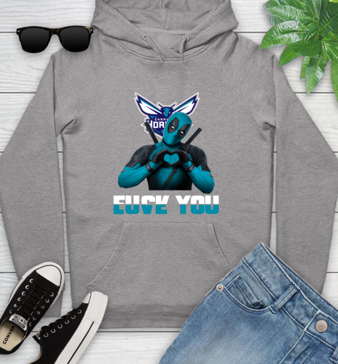 NBA Charlotte Hornets Deadpool Love You Fuck You Basketball Sports Youth Hoodie 6