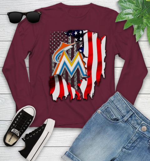 Miami Marlins MLB Baseball American Flag Youth Long Sleeve 6