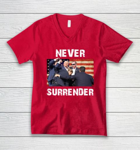 Trump Shooting Shirt Old Row Trump Nerver Surrender V-Neck T-Shirt 5