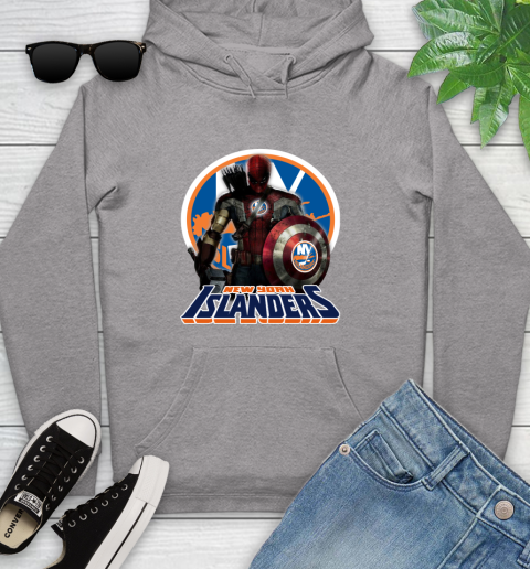 NHL Captain America Thor Spider Man Hawkeye Avengers Endgame Hockey New York Islanders Youth Hoodie 6