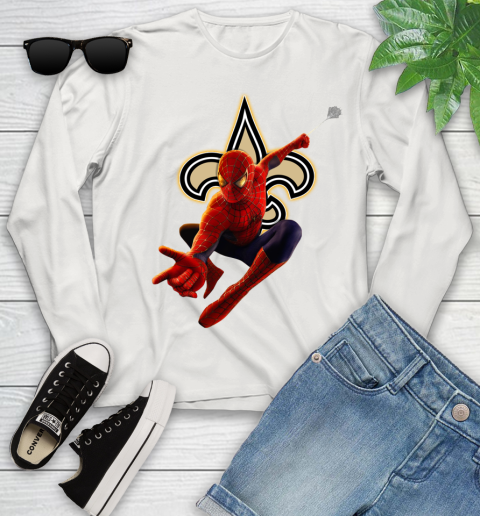 NFL Spider Man Avengers Endgame Football New Orleans Saints Youth Long Sleeve 12