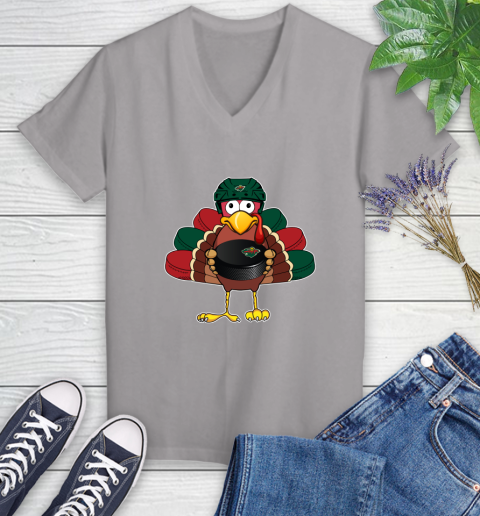Minnesota Wild Turkey Thanksgiving Day Women's V-Neck T-Shirt 4