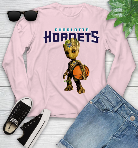 Charlotte Hornets NBA Basketball Groot Marvel Guardians Of The Galaxy Youth Long Sleeve 10