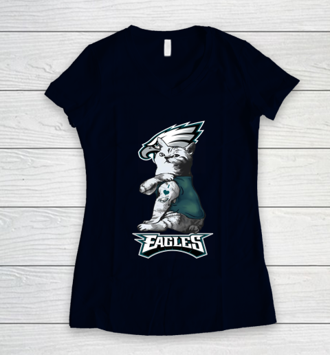 NFL Football My Cat Loves Philadelphia Eagles Women's V-Neck T-Shirt 2